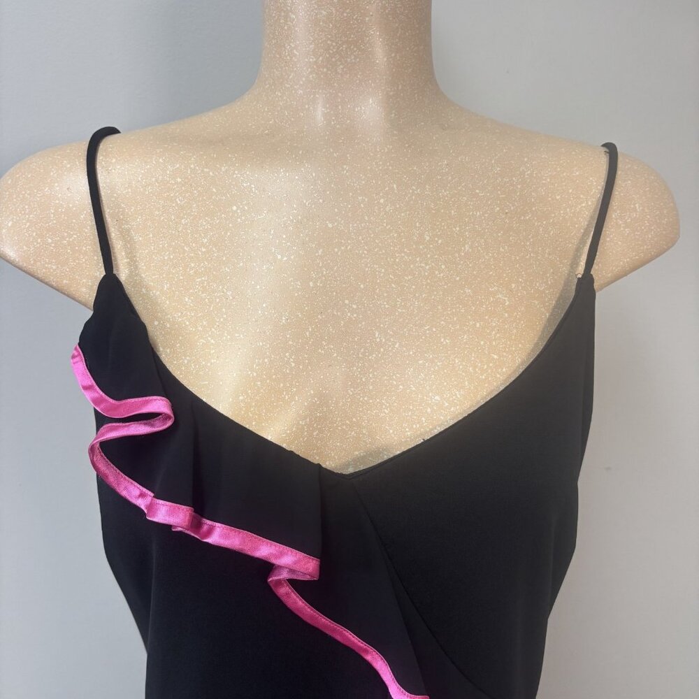 Jessica Black Asymmetrical Slip Dress with Pink Ruffle Trim - Picture 8 of 13